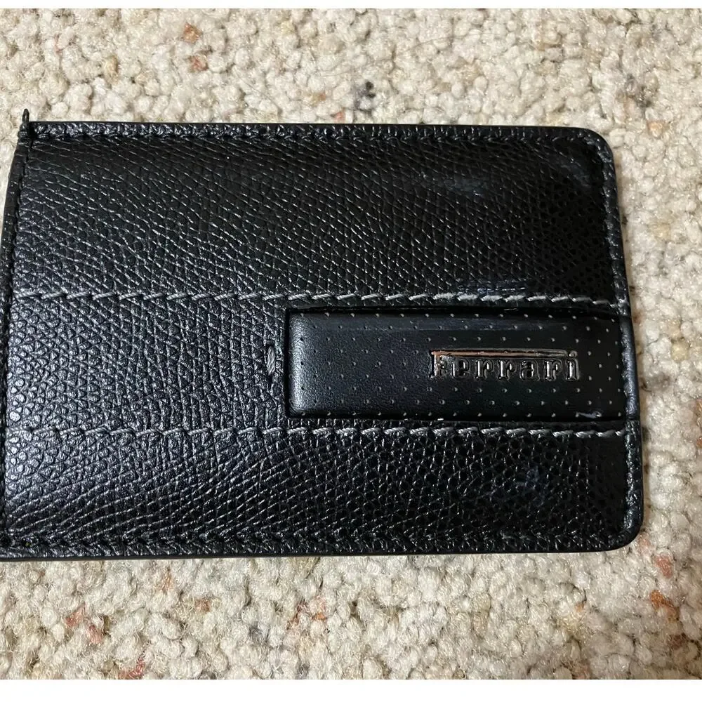 FERRARI SMALL BLACK LEATHER MENS CARD WALLET